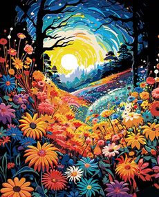 Розпис по номерах 40х50 AH1081 Квітковий ліс на чорному фоні "Strateg"