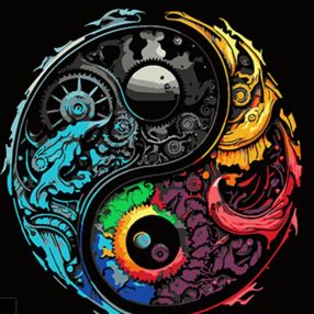 Розпис по номерах 40х40 AV4040-76 Барвистий символ Інь Ян на чорному фоні "Strateg"