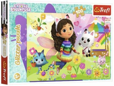 пазли 100 елементів Глітерні Будиночок котика Trefl 14832