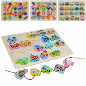 гра деревяна шнурівка вкладиші 3 види WD13027