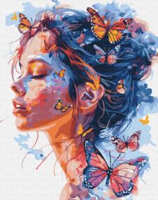 Розпис по номерах 40х50 КНО8458 Дівчина і метелики "Ідейка"