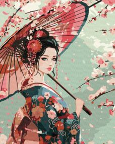 Розпис по номерах 40х50 КНО8464 Дама в кімоно "Ідейка"