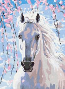 Розпис по номерах 30х40 RBS8528 Кінь в квітах сакури brushme Брашми