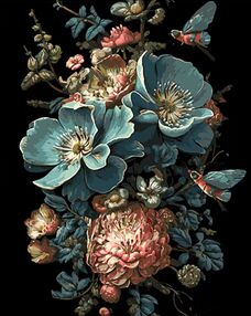 Розпис по номерах 40х50 AH1055 Фантастичний букет квітів на чорному фоні "Strateg"