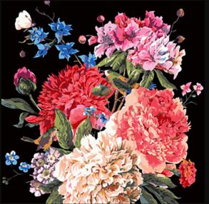 Розпис по номерах 40х40 AV4040-26 Квіткова гармонія на чорному фоні "Strateg"