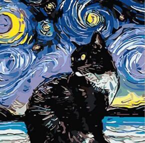 Розпис по номерах 30х40 SS-1009 Чорний кіт у стилі Ван Гога "Strateg"