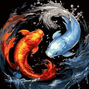 Розпис по номерах 40х40 AV4040-50 Символічний образ риб на чорному фоні "Strateg"