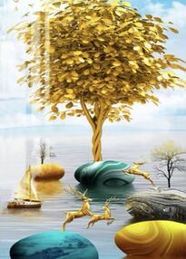 Алмазна мозаїка 30х40 JSDF82148 Золоті оленята "Strateg"