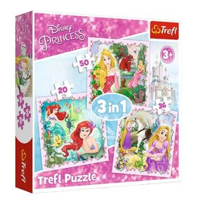 пазли 3 в 1 рапунцель аврора і аріель дісней принцеси Trefl 34842