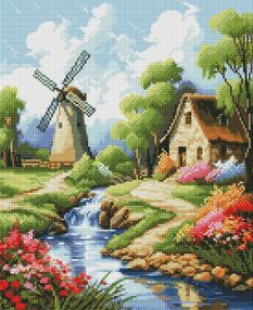 Алмазна мозаїка 40х50 АМО7866  Будиночок біля млина "Ідейка"