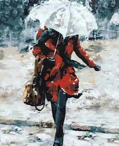 Розпис по номерах 40х50 GS005 Дівчина в червоному під зонтом "Strateg"