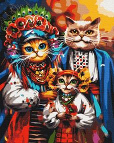 Розпис по номерах 40х50 BS53690 Сім'я котиків-козаків brushme Брашми
