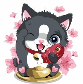 Розпис по номерах 30х30 ES081 Котик з рибкою "Strateg"