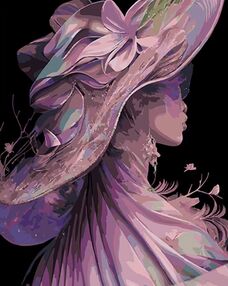 Розпис по номерах 40х50 AH1054 Дівчина в капелюсі на чорному фоні "Strateg"