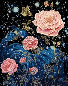 Розпис по номерах 40х50 AH1071 Зоряні троянди на чорному фоні "Strateg"