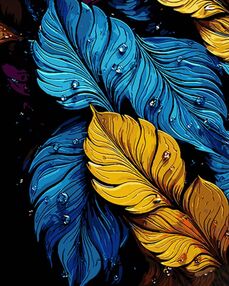 Розпис по номерах 40х50 AH1077 Абстрактне пір'я на чорному фоні "Strateg"