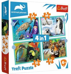 Пазли 4 в 1 Загадковий світ тварин Діскавері Trefl 34382