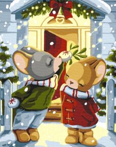 Розпис по номерах 40х50 КНО6552 Під Омелою на кольоровому холсті "Ідейка"