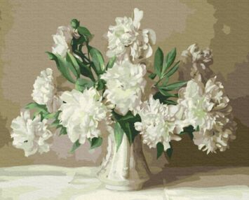 Розпис по номерах 40х50 BS51399 Білі піони у вазі brushme Брашми