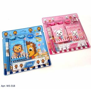 Набір дитячий 318 (гаманець, блокнот, чинка, олівець пр 2шт, гумка,лінійка 15см, тримач для ручки)