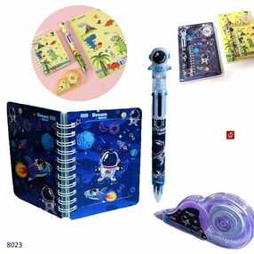 набір дитячий 8023 блокнот стрічка - коректор ручка 6 в 1