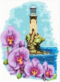 Алмазна мозаїка 30х40 АМО7622 Маяк з орхідеями "Ідейка"