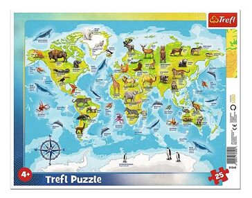 пазли 25 елемента рамкові карта світу з тваринами Tref 31340