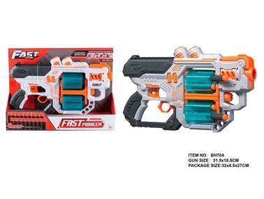 Іграшковий пістолет Fast Pioneer механічний з подвійним барабаном та м'якими набоями (18 шт.) (Білий