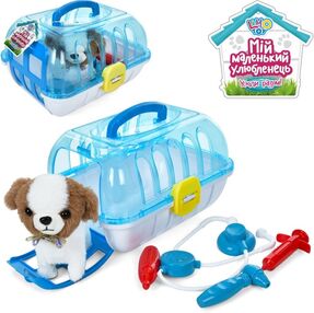 Собака 8662 плюшева, ходить, набір ветеринара, переноска, музична