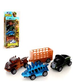 Набір машинок інерційних 3 штуки корпус-динозавр з причепом
