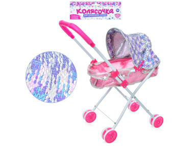 Візок дитячий M 5091 UA для ляльки, паєтки