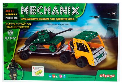 металевий конструктор тягач з електромотором 353 елементів 5 моделей Mechanix 01024