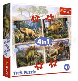 Пазли 4 в 1 Цікаві динозаври Trefl 34383