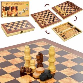 Шахи деревяні 3 в 1 шахи шашки нарди XQ630-17