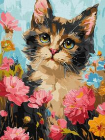 Розпис по номерах 30х40 КНО6600 Пухнастик у квітах "Ідейка"
