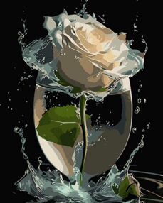 Розпис по номерах 40х50 AH1001 Троянда у скляній вазі на чорному фоні "Strateg"