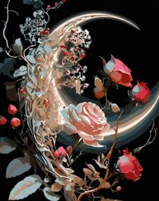 Розпис по номерах 40х50 AH1004 Місяць у трояндах на чорному фоні "Strateg"