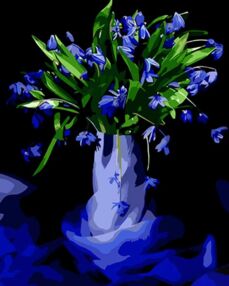 Розпис по номерах 40х50 AH1005 Сині проліски на чорному фоні "Strateg"