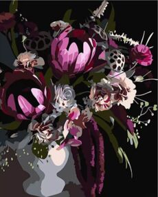 Розпис по номерах 40х50 AH1007 Ніжний букет на чорному фоні "Strateg"