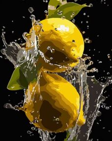 Розпис по номерах 40х50 AH1008 Яскраві лимони на чорному фоні "Strateg"