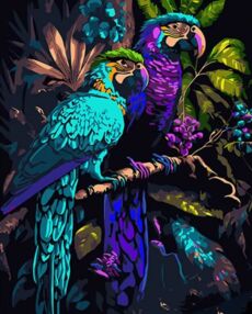 Розпис по номерах 40х50 AH1012 Папуги на гілці на чорному фоні "Strateg"