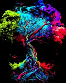 Розпис по номерах 40х50 AH1014 Райдужне дерево на чорному фоні "Strateg"