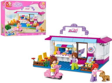 Конструктор  Sluban Рожева мрія кафе 3 фігурки моторолер собака 226 дет M38 B0528