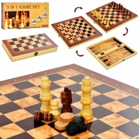 Шахи деревяні 3в1 шашки нарди  XQ630-17