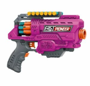 Пістолет автоматичний з барабаном та мякими набоями 16 шт рожевий  BIG529R