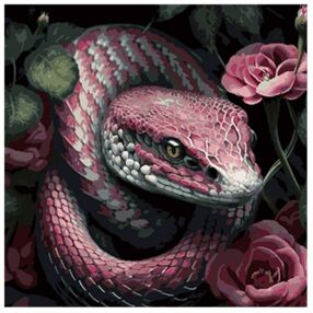 Розпис по номерах 40х40 AV4040-48 Екзотична змія у квітковій атмосфері на чорному фоні "Strateg"