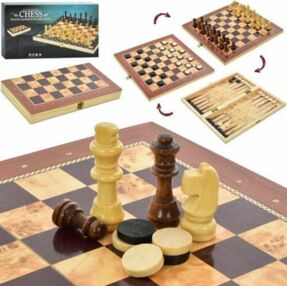 Шахи деревяні 3 в 1 шашки нарди XQ630-8