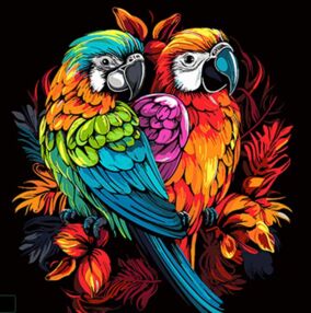Розпис по номерах 40х40 AV4040-41 Попугаї в квітковому поп-арті на чорному фоні "Strateg"