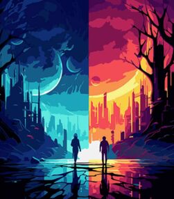 Розпис по номерах 40х50 AH1092 Два світи, одна ніч на чорному фоні "Strateg"