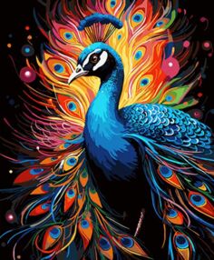 Розпис по номерах 40х50 AH1099 Магія павича на чорному фоні "Strateg"